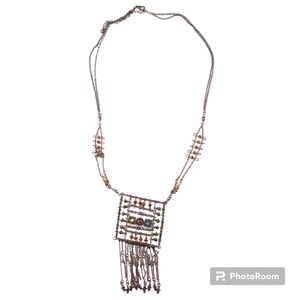 Vintage Necklace Unique Floral Beaded Multicolored Clasp Chain Pink Green Dangle